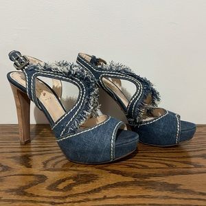Prada Denim Fringe Platform Heels